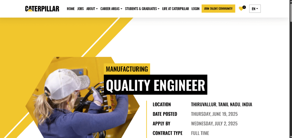 New Job Option for Quality Engineer in Caterpillar Inc.